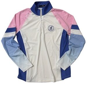 {Ralph Lauren RLX} White 1/4 Quarter Zip Color Block Rugby US Open Embroidered